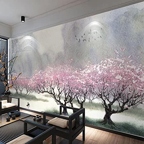 Stickers muraux de qualité supérieure vinyle amovible grand paysage arbres roses