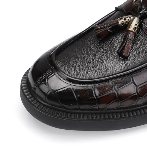 Image of Men's Luxury Tassel Leather Dress Shoes, Classic Casual Tassel Business Penny Loafer Party Shoes Wedding Loafers for Mens
