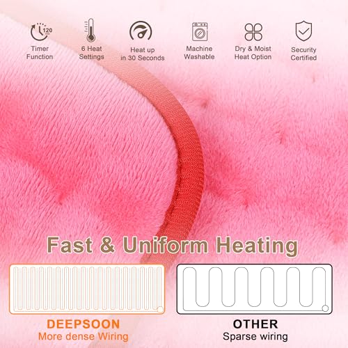 Image of Deepsoon Heating Pad,Electric Heating Pads for Back,Neck,Moist Heating Pad for Abdomen Shoulder Knee Legs,Dry /Moist Heat&Auto Shut Off,Mother's Day Birthday for Men and Women,Fuchsia,24x20 Inch