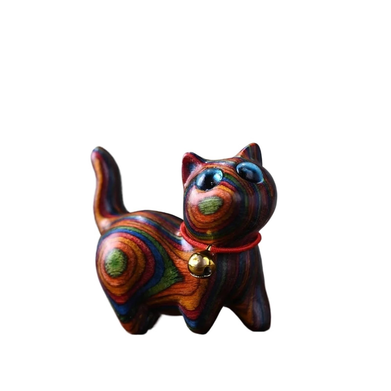 Miunihuooo New Cute Colored Wooden Cat Ornaments Rainbow Wood Carving Rainbow Horse Ornaments Cat Sculptures Home Decor(Look up Cat-A)