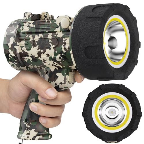 BUYSIGHT Rechargeable Spotlight Flashligh, 1000000 Lumen Hand held Spotlight Waterproof Flashlight Hunting floodlight with red Lens(Camouflage Green-COB)