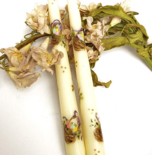 Decorative Hand Painted Colorful Pastel Easter Egg Basket Ivory Taper Candles Decor Whimsical Spring Decorations #TOP3
