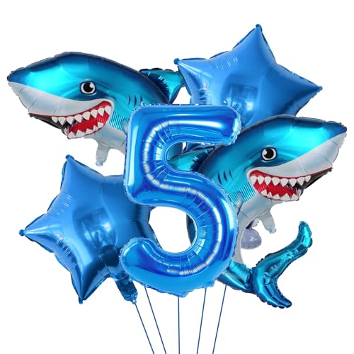 Shark 5th Birthday Balloons Decoration,Ocean Marine Animals Shark Balloons for Kids Baby Shower Sea Animal Theme Birthday Party (5th Birthday)