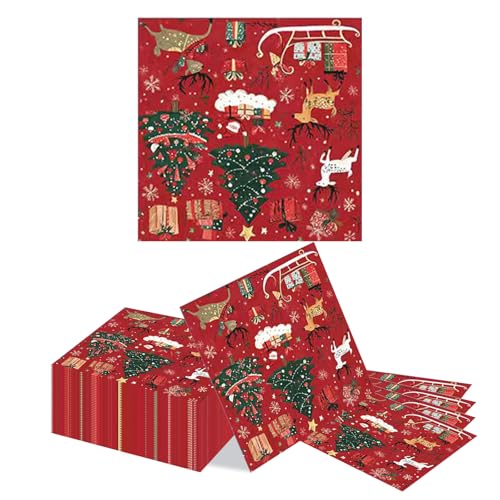 Kotkiddy 40 Christmas Tree Napkins 33x33cm Disposable Paper Napkins Christmas Oil Painting Design for Hotel Restaurant Festive Table Decoration Advent Christmas Party