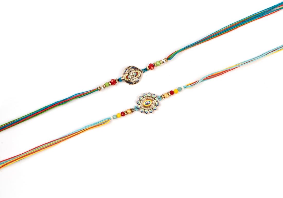 SaptrishiSet of 2 Rakhi Thread for Brother Rudraksha Raksha Bandhan Handmade Traditional Rakhi Rakshabandhan Rakhadi Wrist Band Threads for Bhaiya Hindu Indian Festival Gift