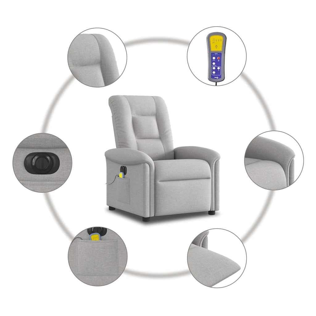 vidaXL Rozkładany fotel masujący, elektryczny, szara, tkanina