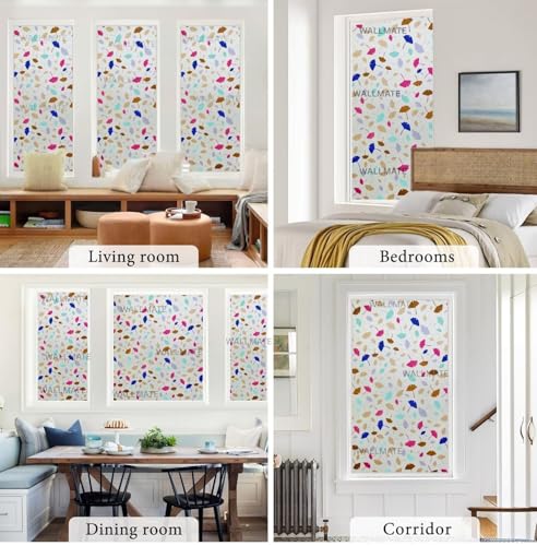 Image of WALLMATE Window Privacy Film Frosted Vinyl Glass Covering, UV Blocking, Non-Adhesive, No-Glue, for Bathroom Living Room Office,(24x36 Inch, Color Leaf)
