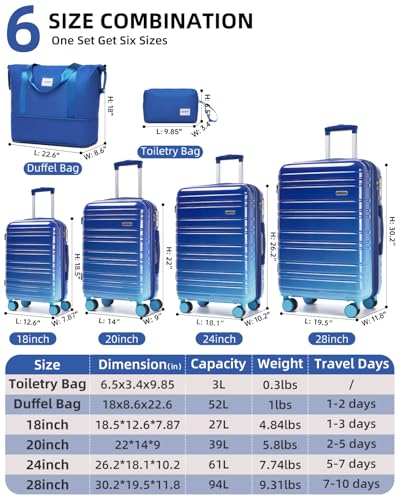 Image of LARVENDER Luggage Sets 6 Piece Expandable Suitcases Set, Navy Glow