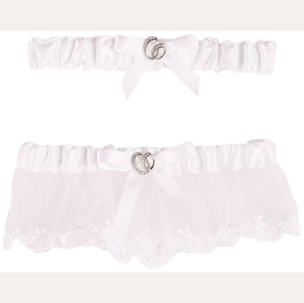 David's Bridal Garter and Toss Away Set: White with Rhinestone Embellishment, Adjustable, 2-Piece