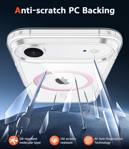 Image of FNTCASE for iPhone Air Case Clear: Magnetic Phone Cases Compatible with Magsafe Slim Anti Yellowing Military Grade Drop Protection Rugged Shockproof Protective Transparent Cell Cover (C-A Pink)