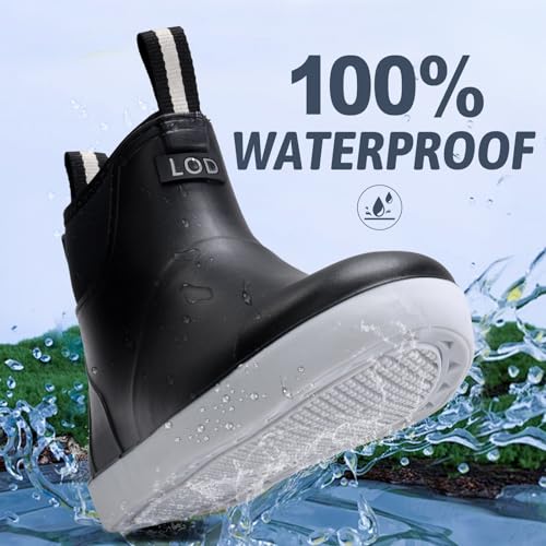 Image of Men's Deck Boots Waterproof Rain Boots Slip On Fishing Booties Ankle Booties Chelsea Boot Men botas para hombre for Gardening Fishing Boating Camping Sailing Black