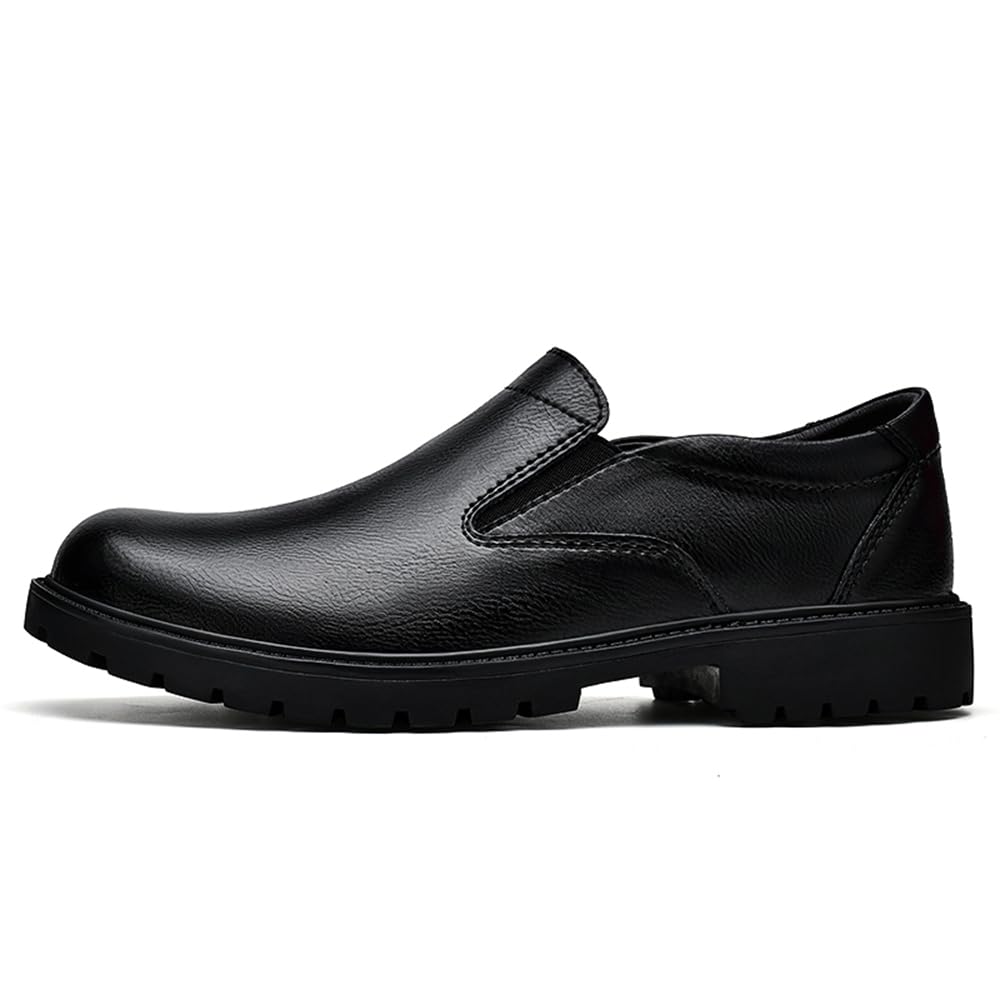 Mocasines de vestir de piel auténtica para hombre, puntera redonda, cómodos, antideslizantes, zapatos formales para el trabajo, zapatos casuales para caminar para hombre