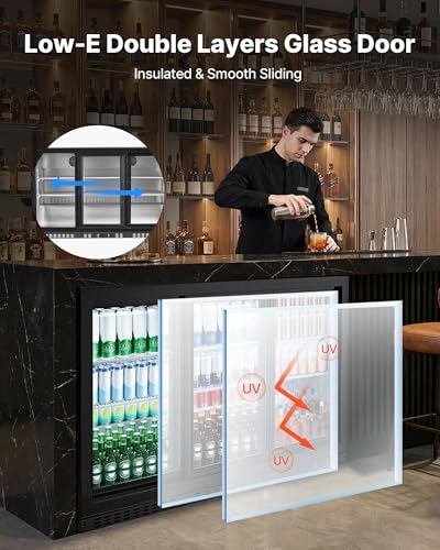 Image of VEVOR Back Bar Cooler, 11.4 Cu.Ft Commercial Beverage Refrigerator, 3 Sliding Glass Doors, Fan Cooling Under Counter Beer Fridge w /LED Lighting, Shelves, Low-E Glass Display for Drinks, Bar, Store