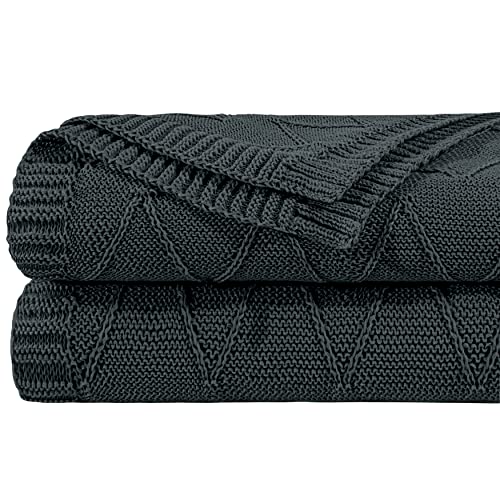 NTBAY NTBAY Cable Knitted Throw Blanket Rayon Cotton, 51x67 Inches, Dark Grey