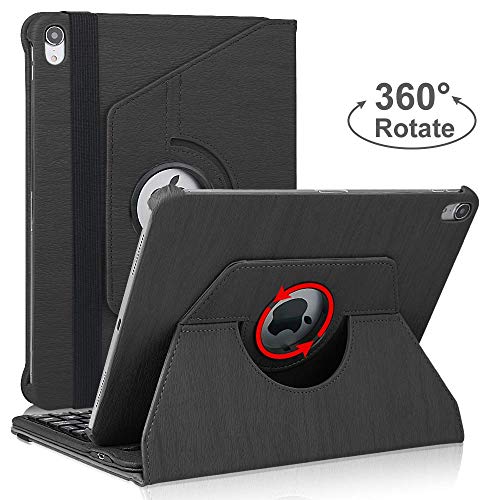 Funda con Teclado para Tableta iPad Pro 11, Dingrich Cubierta de Cuero Giratoria 360 Grados con Teclado Inalámbrico Bluetooth para iPad 11 2018 A1980 / A2013 / A1934