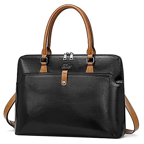 CLUCI Leather Briefcase for Women 15.6 Inch Laptop Business Vintage Slim Ladies Shoulder Bag