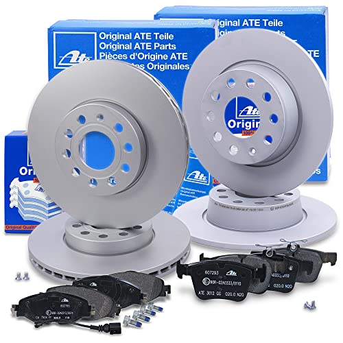 ATE Bremsenset inkl. Bremsscheiben vorne Ø 288 mm belüftet + hinten Ø 272 mm voll und Bremsbeläge vorne + hinten und Warnkontakt Kompatibel mit AUDI A3, Q2, SEAT ATECA, LEON, SKODA KAROQ, VW GOLF 7