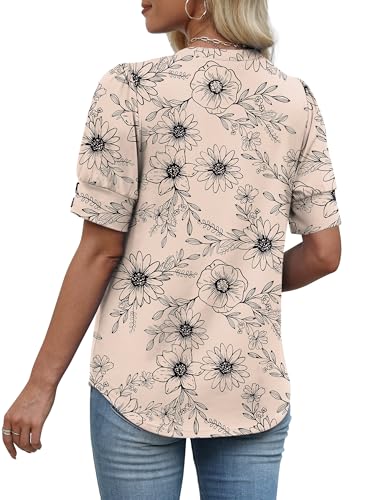 Image of OFEEFAN Womens Tops Short Sleeve Shirts Buttons V Neck Spring Fashion Summer Outfits Plus Size Blouses Dressy Casual