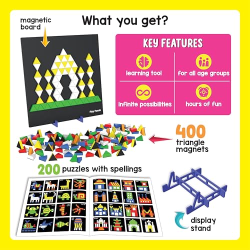 Image of PLAY PANDA Magnetic Puzzle Board with 400 Triangle Shapes & 200 Patterns for Kids