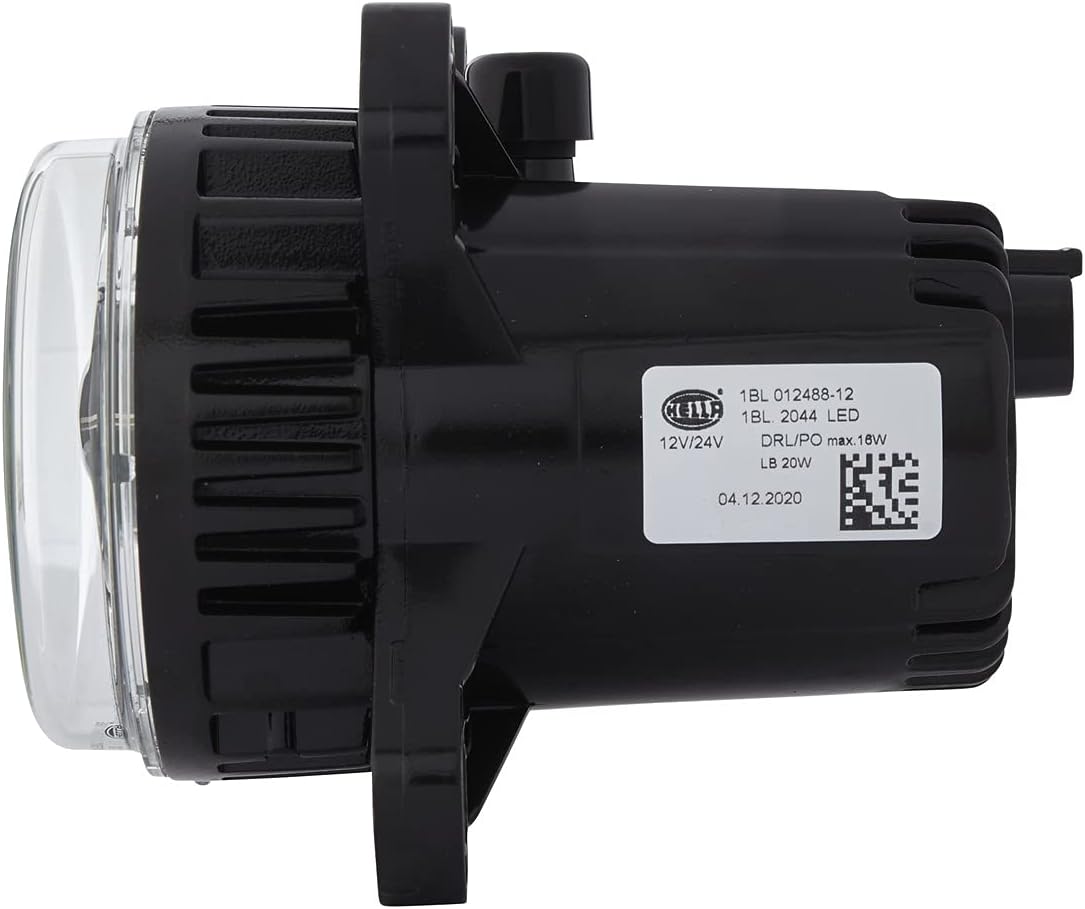 옆 view of HELLA DE/LED 90mm headlight module with product label