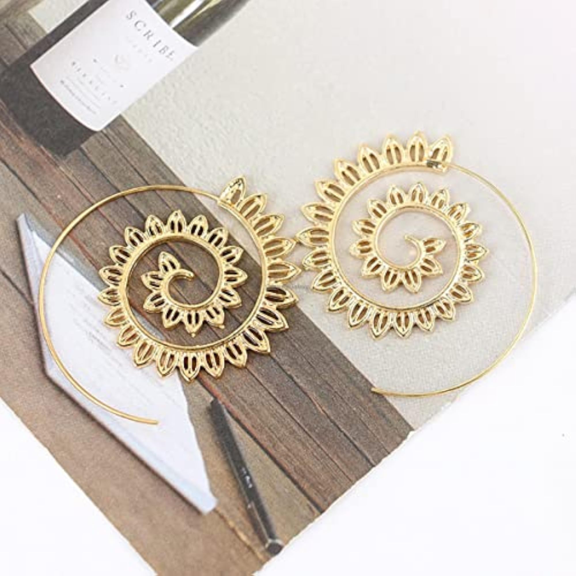 Spiral Plated Circular Drop Earrings