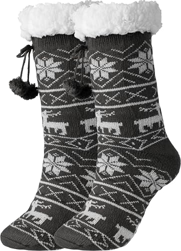 Image of BenSorts Women Thick Christmas Slipper Socks Non Slip Grippers Size 6-10
