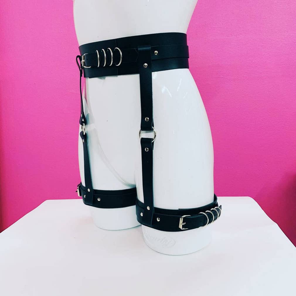 keland Sexy Punk Cuero Pierna Arnés Enjaulado Muslo Holster Ligas Harajuku Cintura Anillos Tirantes Cinturón Liguero para Mujere