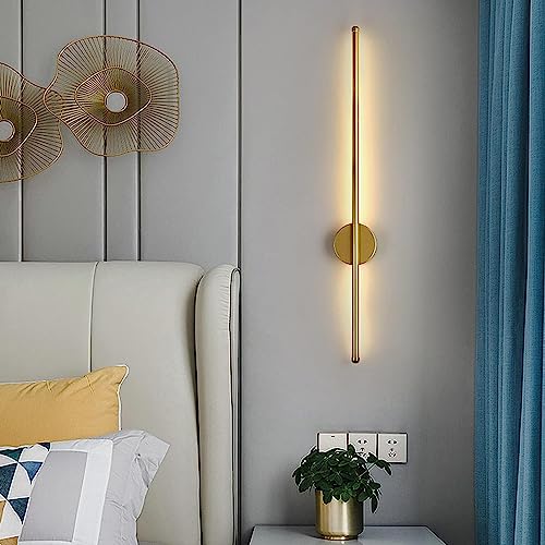 Image of Groeien Pack of 2 | Modern LED 3 Color Long Gold Sconce Wall Light for Bedroom Living Room Corridor Lighting Fixtures Wall Mount(Warm+Natural+Coolwhite)(Gold Wall Light01, 2)