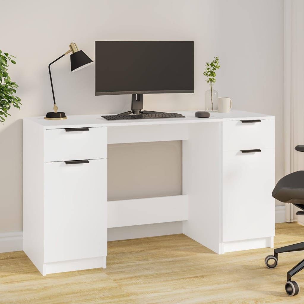 Scrivania bianca con mensola, in legno, 100 x 50 x 75 cm, materiale resistente, molto spazio, design moderno per ufficio e studio