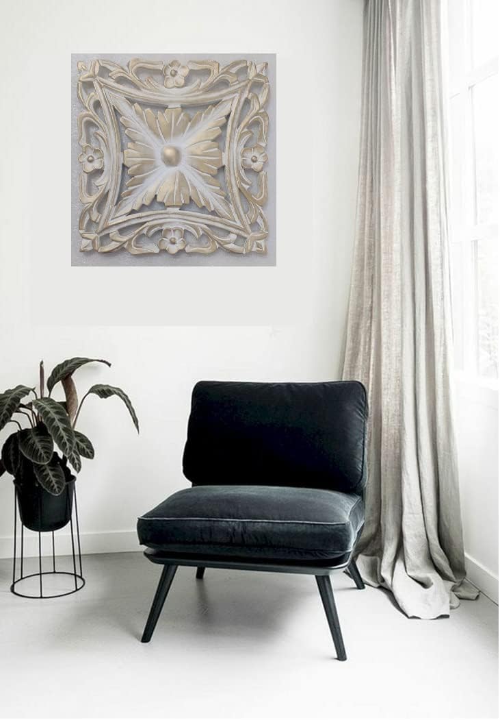 Vas Collection Home MDF Wall Decoration Panel, Wall Decoration Hanging, Wood Carving Wall Decoration Panel for Living Room, Bedroom, Hallway, Office, (30 cm X cm 30, White Antique)