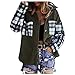 Calvinbi Damen Winter Casual Lose Patchwork Plaid Plüsch Taschen Strickjacke Jacke Bluse Top