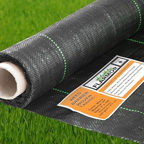 FLARMOR Woven Landscape Fabric – 4Ft x 100Ft, Weed Barrier Cloth, Heavy Duty Garden Weed Barrier Fabric Roll, Landscaping Fabric Weed Control W/WeedStop Technology, Commercial Weed Block - 4.1 OZ Cover