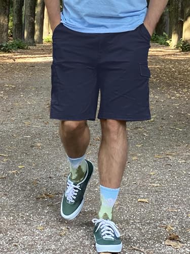 TACVASEN Men's Cargo Short 6 Pockets Comfortable Twill Cotton Elastic Waist Causal Work Shorts2