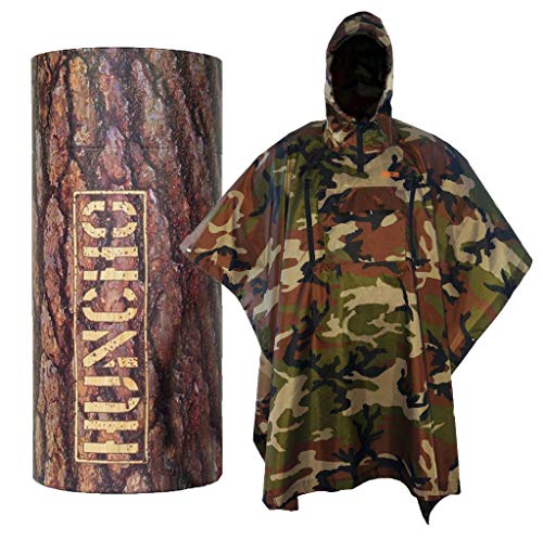 Rain Poncho with Breathable Zippers and Chest Pocket. Woodland Camo. Multi-Functional Gear, Waterproof, Lightweight and Tactical for Adults in Army, Military, Camping, Hiking, Hunting and Outdoors.