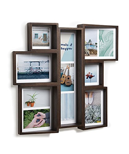 Umbra Edge, Large Wooden 4x4, 4x6, and 5X7 Collage Multi Picture Frame for Desktop or Wall, Aged Walnut, 4 by 6-Inch and 4 by 4-Inch Umbra Edge, Large Wooden 4x4, 4x6, and 5X7 Collage Multi Picture Frame for Desktop or Wall, Aged Walnut, 4 by 6-Inch and 4 by 4-Inch