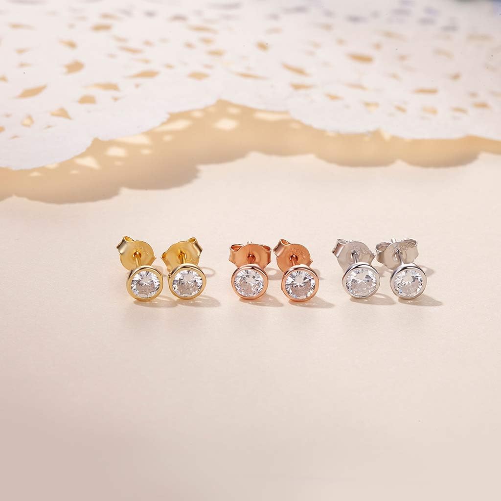 CERSLIMO Silver Stud Earrings for Women Men Girls 3 works Sterling Silver Tiny Round Stud Earrings Small Dainty Cartilage Tragus Cubic Zirconia Earrings Set (4mm - Image 5
