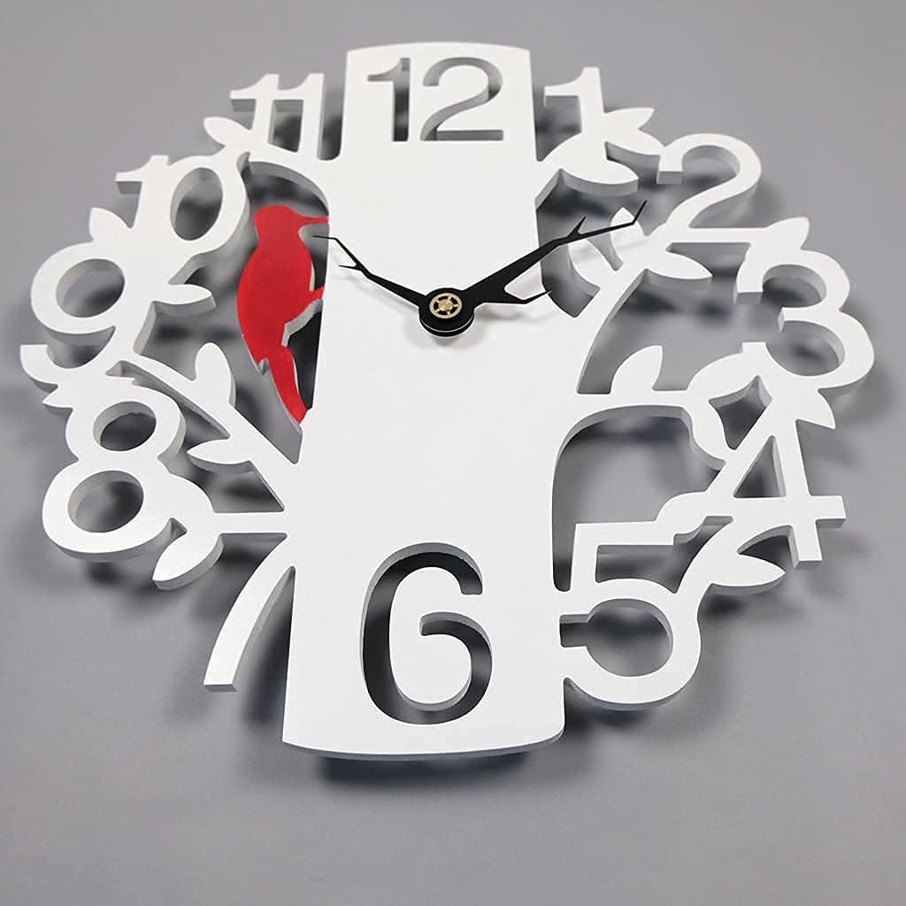 Wall Clock， White Creative Wooden Tree Shaped Quartz Clock Outdoor Garden Waterproof Decoration