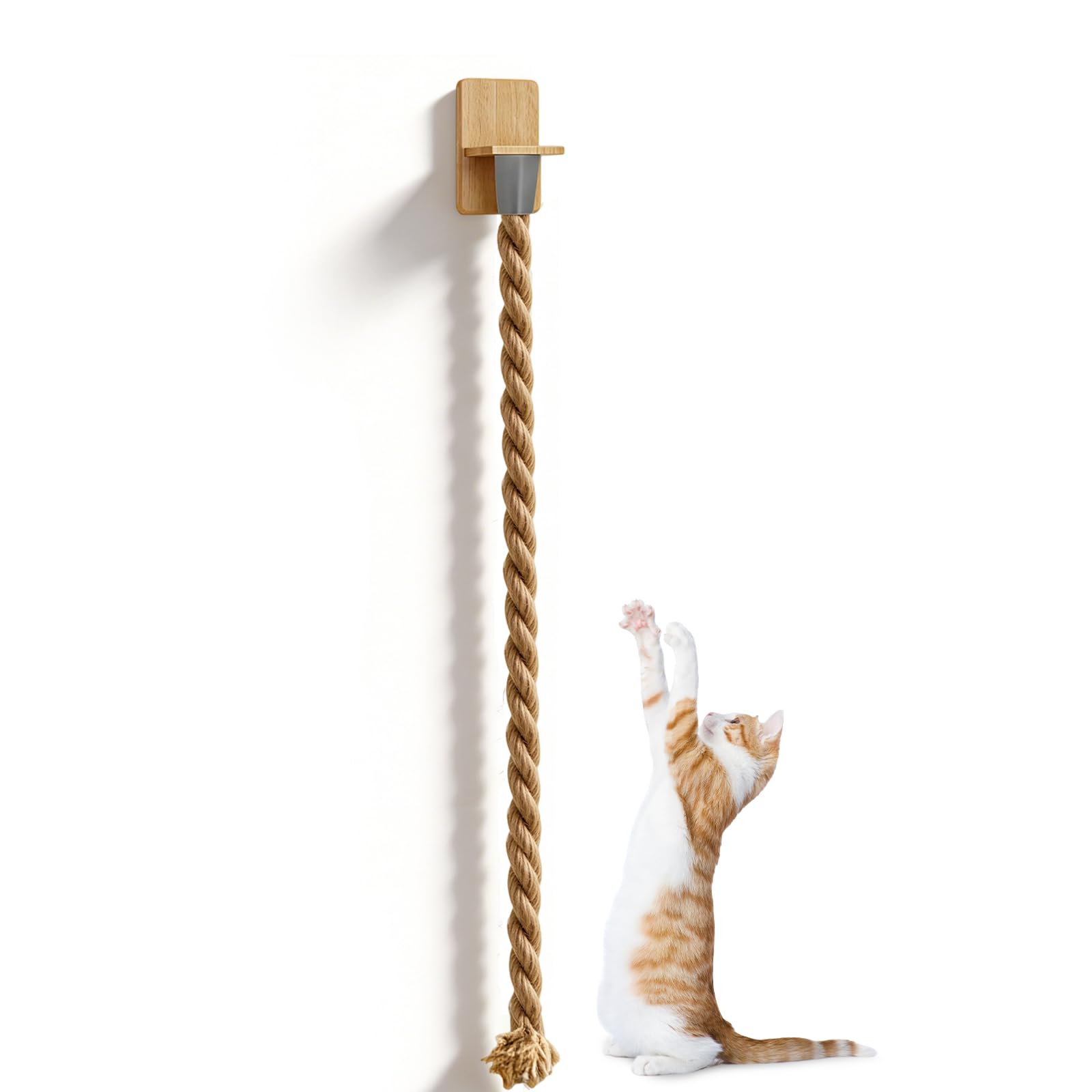Cat Climbing Rope, 59" Natural Hemp Cat Ladder Wall-Mounted Cats Rope Ladder with Mounting Screws Rope Ladder for Indoor Outdoor Cats Playing (1.5M)