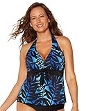 Swimsuits For All Women's Halter Tankini Top - 24, Blue Black Ombre (Plus
