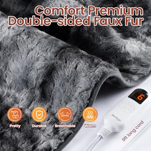 Image of Bearhug XXL Electric Heated Pad 17''x33'' Double-Sided Faux Fur Heating Pad, 6 Heat Levels, 2-Hour Auto-Off, Moist & Dry Heat Therapy for Back Pain Relief, Machine Washable, ETL Certified - Gift Box