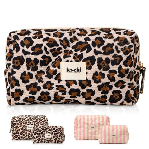 Trousse de toilette matelassée léopard feschi | Grand format marron