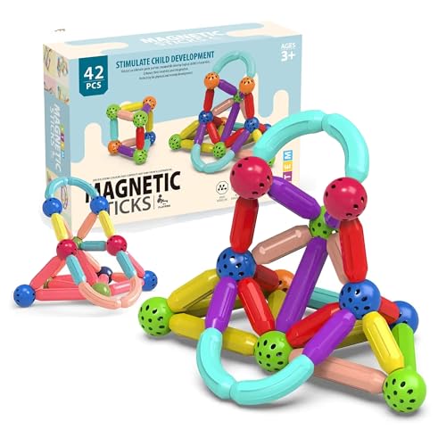 Image of Kidology Magnetic Building Blocks Toys | Playing Stacking Game Magnetic Sticks & Balls for Kids Toy | Magnet Construction Build Kit Preschool Learning Educational Toys 3D Puzzle (42 Pieces)