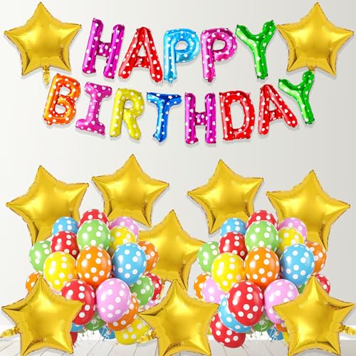 Image of Rozi Decoration Multicolour Birthday Decoration Items Set of 44 Pcs Polka Dot Balloons for Birthday Parties | Adults Birthday Decoration | Kids Birthday Decoration Items