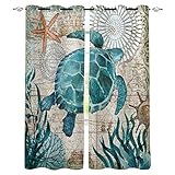 SODIKA Window Treatment Set Room Curtains for Living Room,Kitchen,Laundry, Bedroom - Sea Turtle...