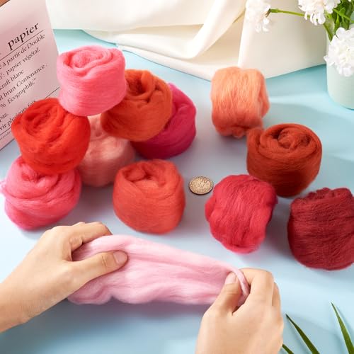 Image of Boutigem 12 Colors 2.11oz Red Wool Roving, Felting Wool for DIY Craft, Needle Felting Wool Supplies, Spinning Wool Roving for Needle Felting, Fiber Wool Yarn for Hand Spinning, Weaving and Blending