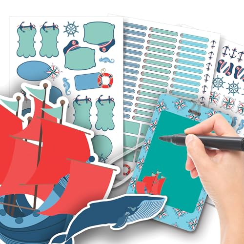 Etiqueta Escolar Menino com TAG + Caneta (Náutico, Etiquetas + 1 TAG de Mochila)