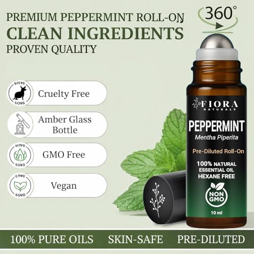 Image of Peppermint Essential Oil Roll On - Cooling Aromatherapy Peppermint Oil Rollerball, Pre-Diluted Essential Oil Roller for Head, Travel & Everyday Refresh, 100% Natural, Compact Roll On Stick