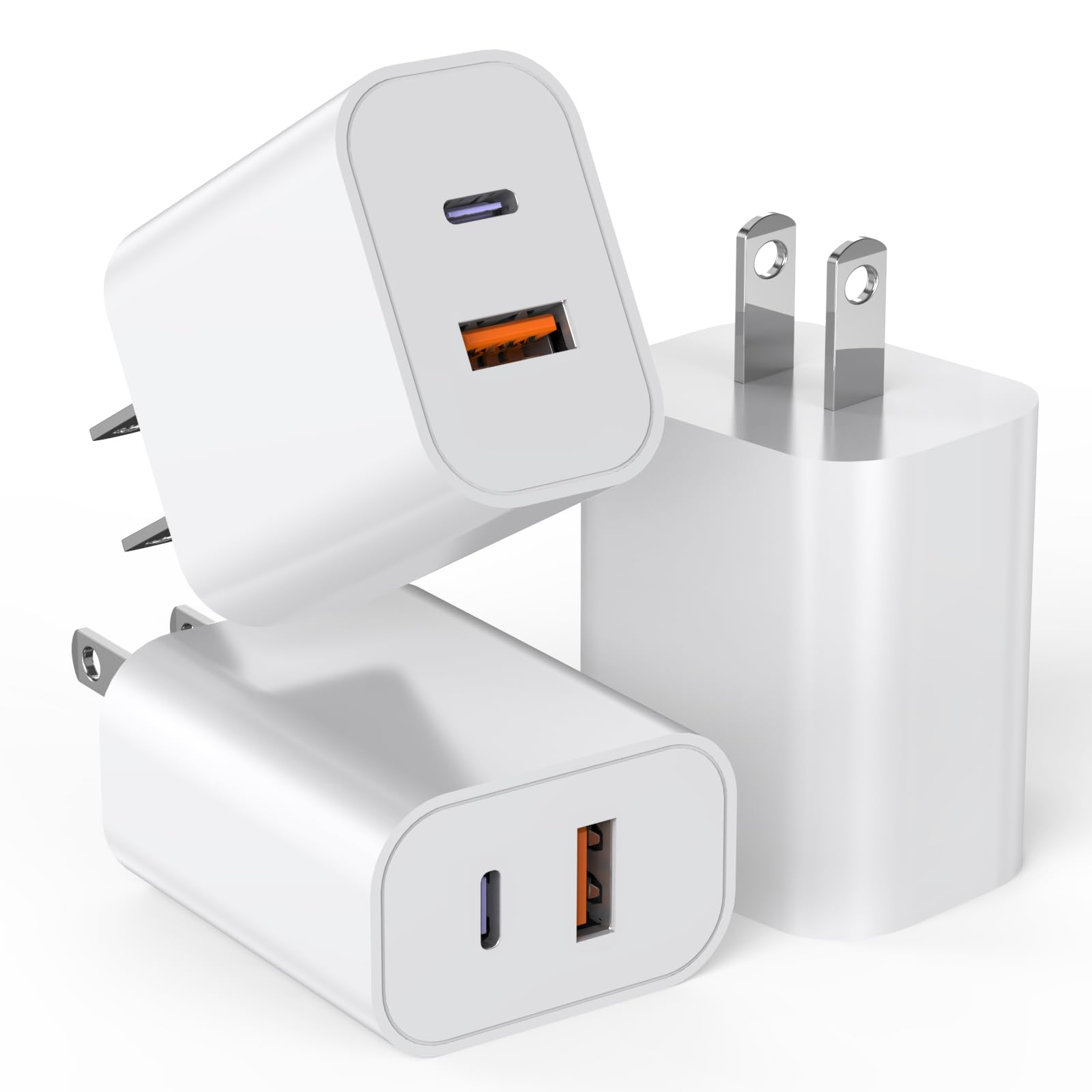 USB C Charger Block,3Pack 20W Dual Port USB C Wall Charger Plug Fast Charging Block Adapter +USB A Quick Charging Brick Plug for iPhone 16E/16 Pro Max/16Plus/16/15/14/13/12/11/XS/XR/X,iPad Pro,AirPods