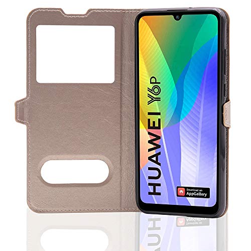 CEKA TECH Etui Coque Housse avec FENETRES pour Huawei Y6P 2020 (6,3 Pouces) - Plusieurs Couleurs Disponibles (Gold)