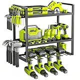 BILIONE 3 Layer Power Tool Storage Wall Mounted, Heavy Duty Garage Tool Organiser, 90KG Load Capacity, Drill Holder & Tool Rack for Workshop, Home